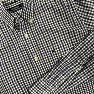 Plaid/Gingham NAUTICA Long-sleeve Button-down Shirt, Blue/White,Wrinkle-Resist,M